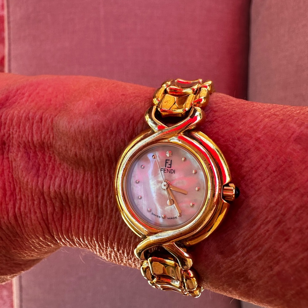 Fendi Round Mother of Pearl Gold Watch